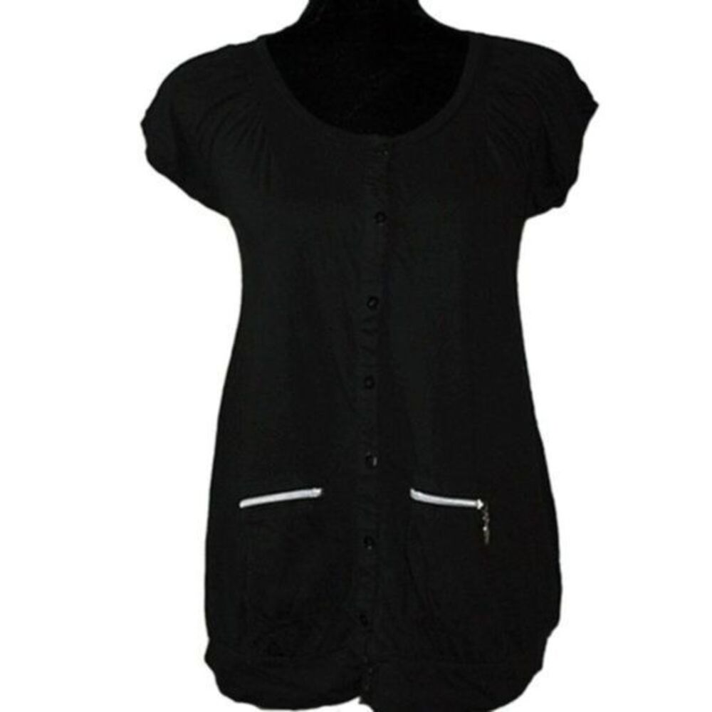 Heather B Black Short Sleeve Top Size Small